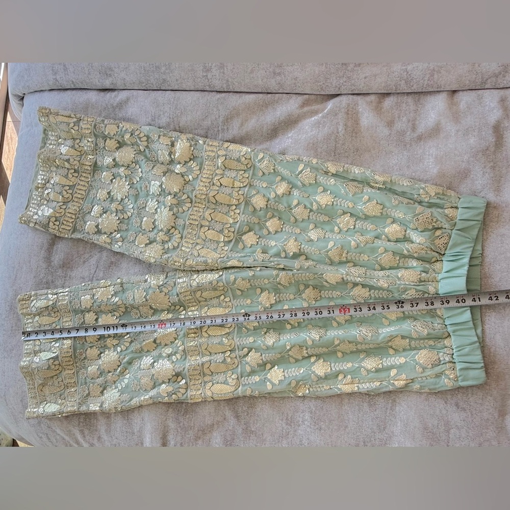Coco Bombay Sequin Embroidered Resort Pants Mint Wide Leg - Medium - Picture 6 of 7